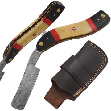 Old Ram Handmade Straight Razor Damascus Steel W/ Leather sheath